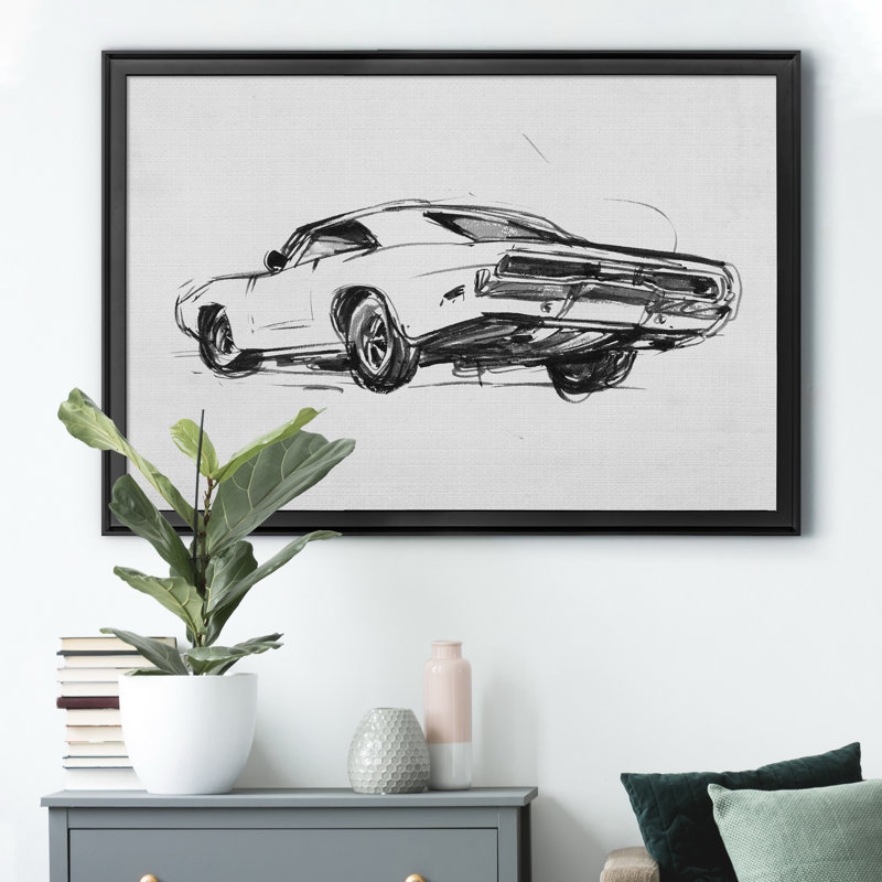 Croquis de voiture classique I - reproduction de cadre photo, Noir, H 22,5 po x l 30,5 po x P 1,5 po