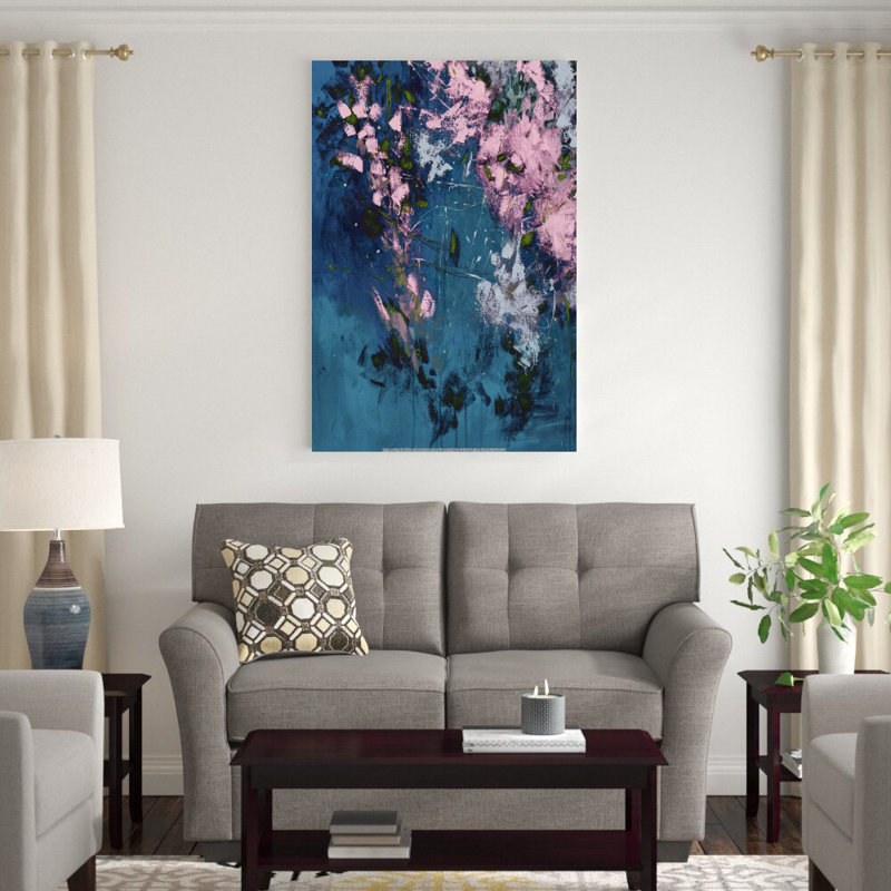 Émeraude et rose, reproduction abstraite sur toile, H 48 po x l 32 po