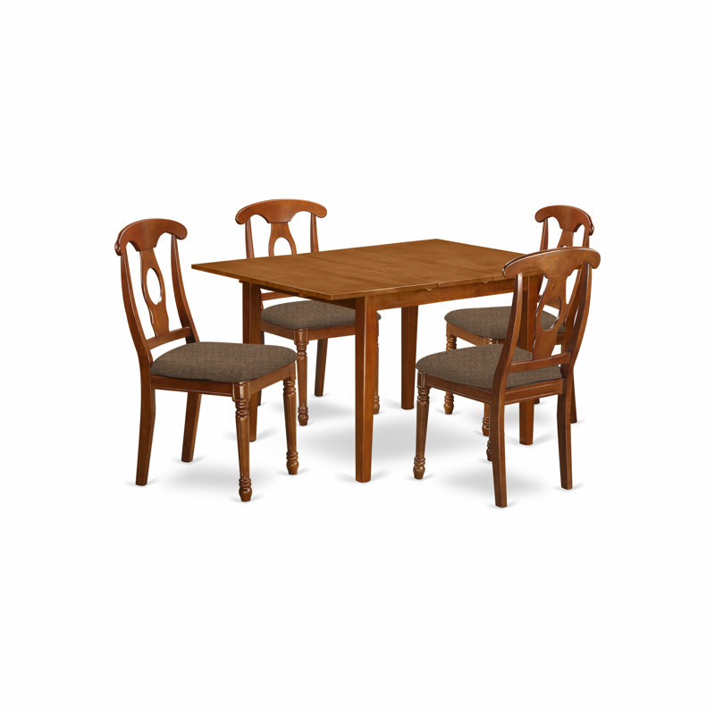 5 Piece Kitchen Table Set for 4 Includes a Rectangle Dining Room Table with Butterfly Leaf and 4 Linen Fabric Upholstered Chairs, Saddle Brown