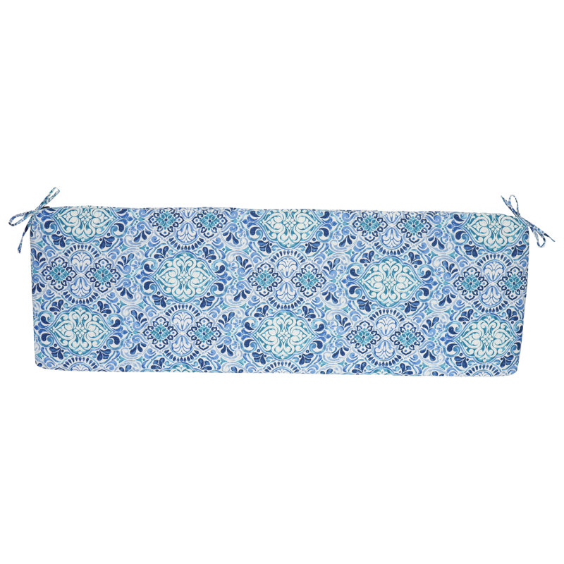 Outdoor Bench Cushion, 63" W x 19" D, White/Blue/Fiorella Baltic Moroccan