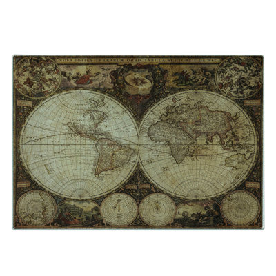 Ambesonne World Map Tempered Glass Cutting Board Historic Old Atlas Multicolor