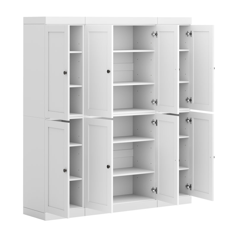 Garde-manger 100% en bois massif 65 po avec portes Shaker et tablettes réglables, Blanc