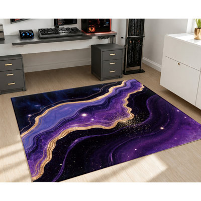 Tapis moderne à motif abstrait agate galaxie moderne, motif en cristal tourbillonnant or mauve, tapis antidérapant doux et durable lavable à la machine, décoration intérieure élégante pour le salon, la chambre à coucher, le vestibule, appartement