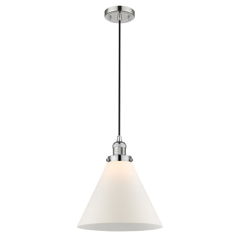 Luminaire suspendu conique à 1 lumière Westbrook, Blanc mat, Ampoule non incluse, Nickel poli