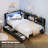 Twin Corner Daybed With Storage Drawers,Bookcase Headboard,LED Lighting & USB Charging Station-2026507809