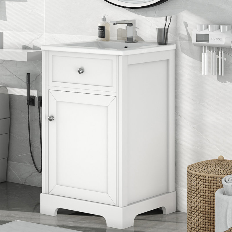 20'' Single Bathroom Vanity With Ceramic Top, White
