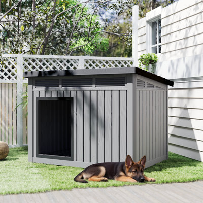 42.89"W All-Weather Waterproof And Removable Roof Dog House To Large Dogs(Gray)