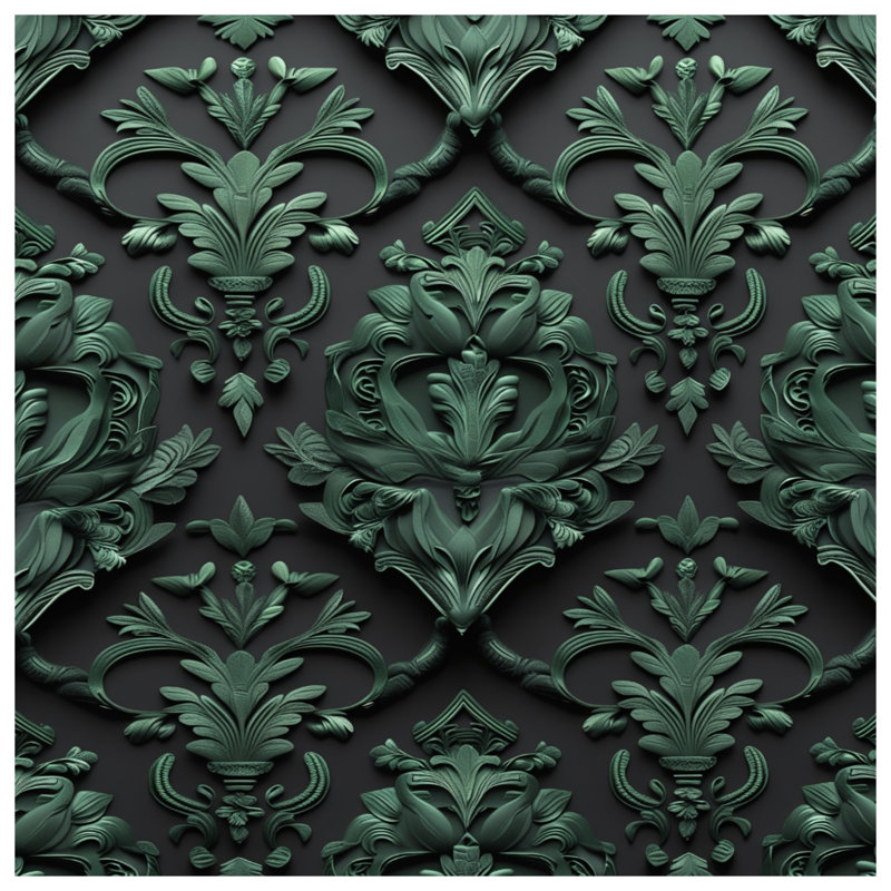Couvertures damassées vertes ornées, 50in W x 60in H