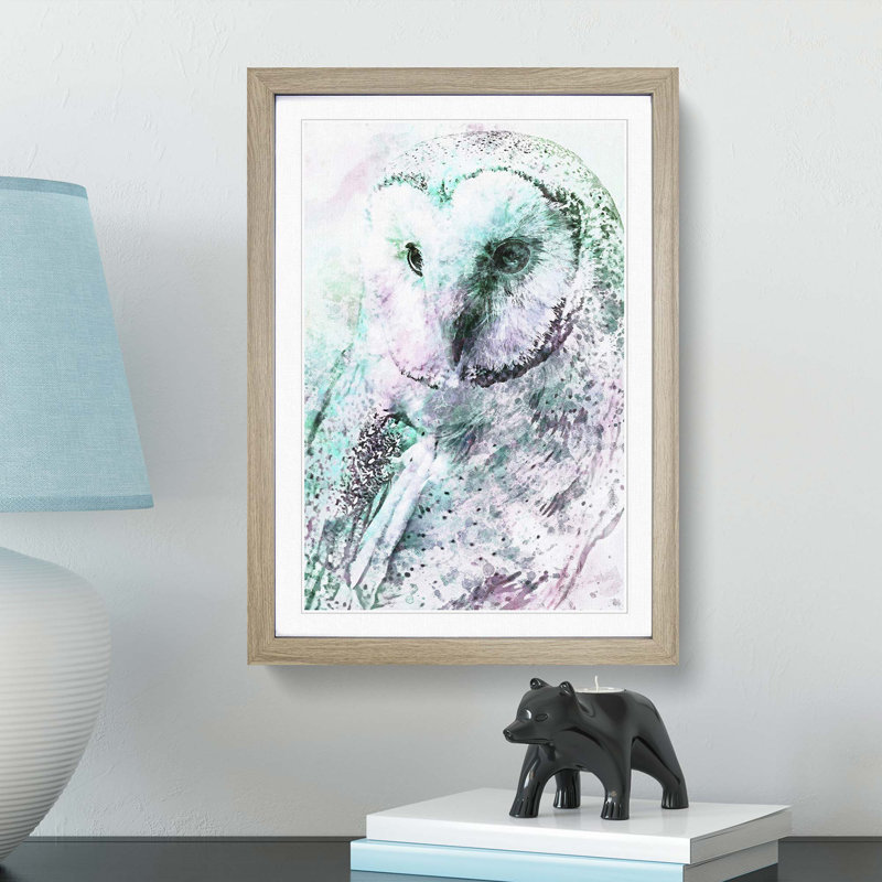 Barn Owl Abstract Art - Picture Frame Painting Print, 65cm H x 48cm W x 2cm D, Oak Framed