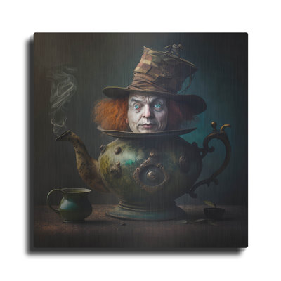 Art mural en métal Trinx «Mad Hatter In The Teapot» par The Golden Valley