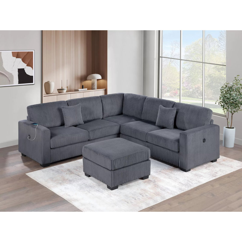 Ensemble modulaire 4 pièces avec repose-pieds Adalgisa, Gris foncé