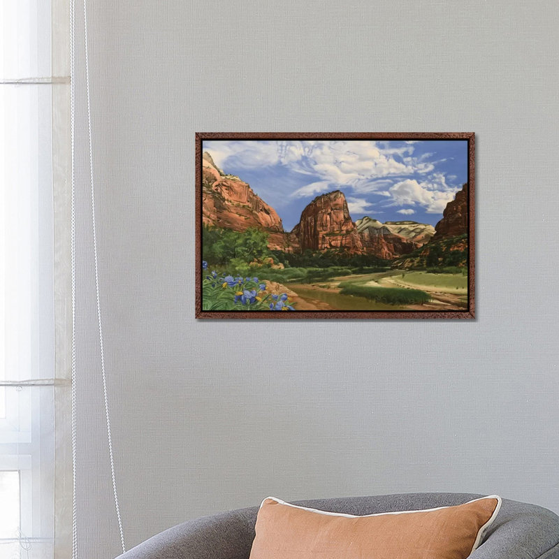 Angels Landing Zion by Nick Savides - Painting on Canvas, 66.04 cm H x 45.72 cm W, Classic Brown Wood Framed