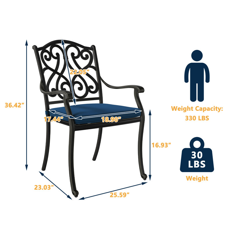 Fauteuil de patio empilable avec coussin Liesl, Bleu