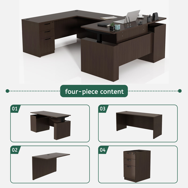 Adjustable U-Shaped Executive Desk, Espresso