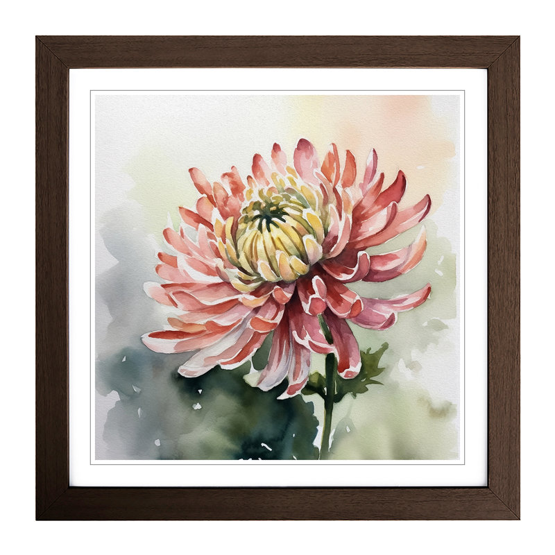 Chrysanthemum Watercolour - Framed Print, Walnut