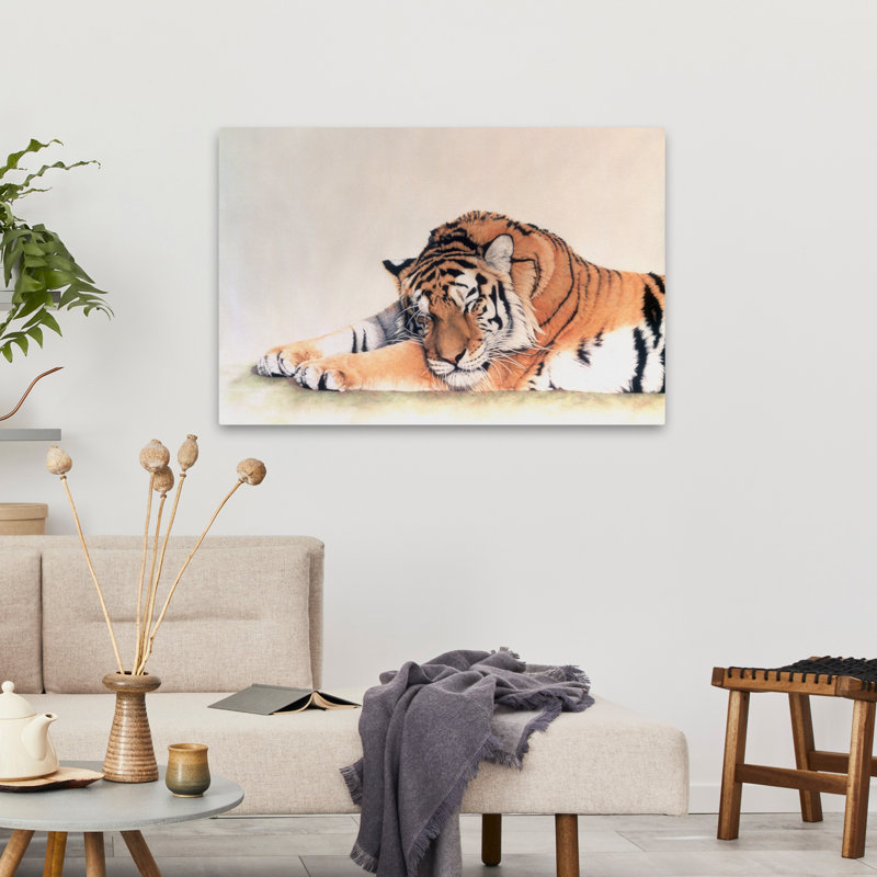 Tigre endormi - animaux, chats, nature, faune, tigres, art, H 36 po x l 24 po