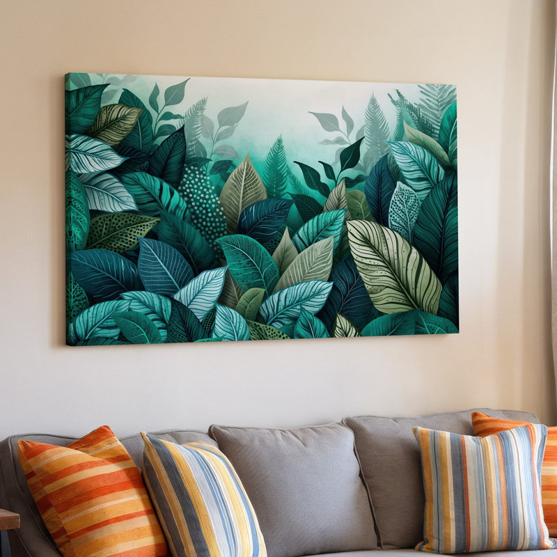 Toile Une scène de jungle abstraite luxuriante mettant en vedette un feuillage subtilement tissé avec art mural