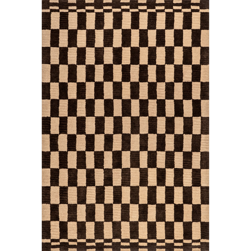 Kia Checkerboard Wool Area Rug, Rectangle 5' x 8'