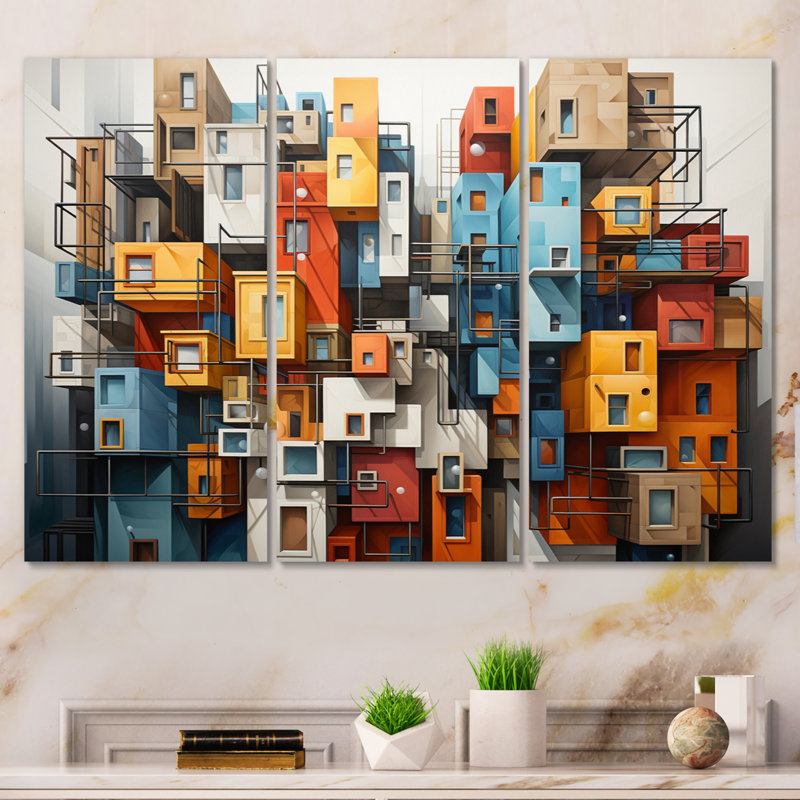 «Cityscape Bluiding Geometric Collage I - City», reproduction d'art sur toile, H 28 po x l 36 po x P 1 po