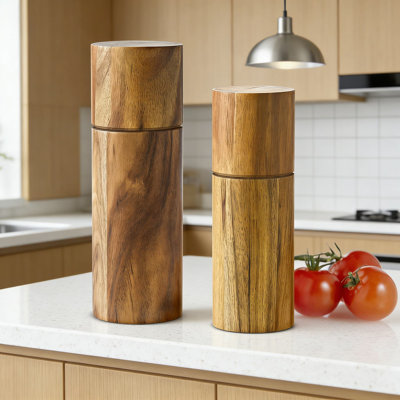 Ensemble de moulins à sel et à poivre en bois d'acacia - Moulin à céramique réglable avec réglages grossiers à fins - Moulin à épices manuel rechargeable pour la cuisine et la salle à manger - 6,7 po