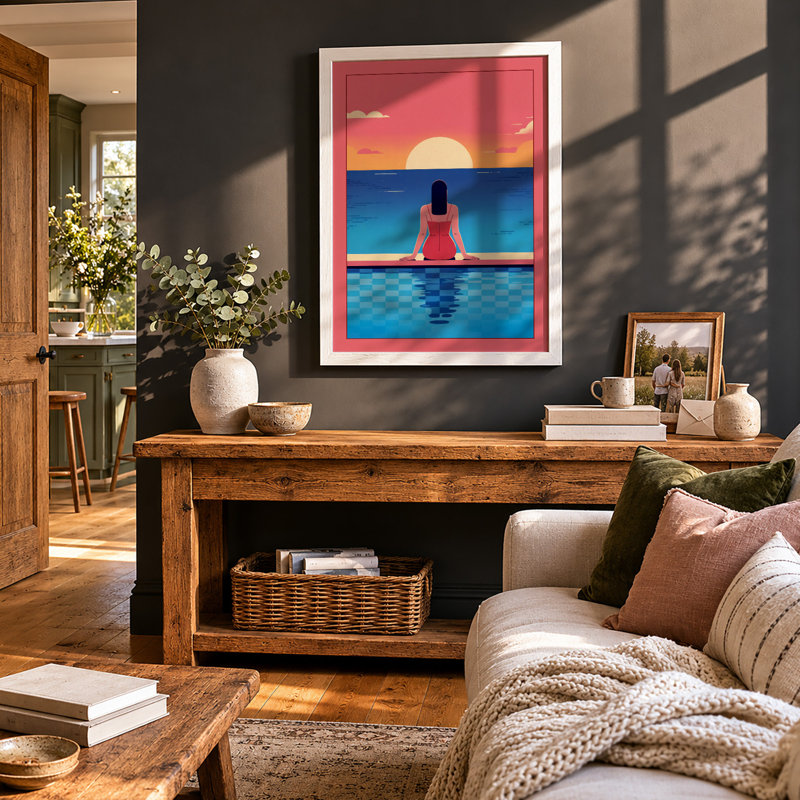 Poolside Reverie Modern - Framed Print, A1 - 84.1 x 59.4 cm, White