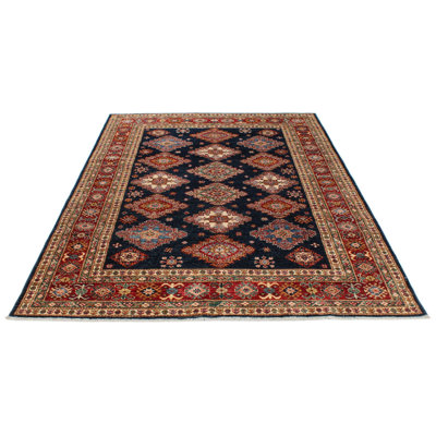 6x8 Navy and Red Kazak Tribal Rug