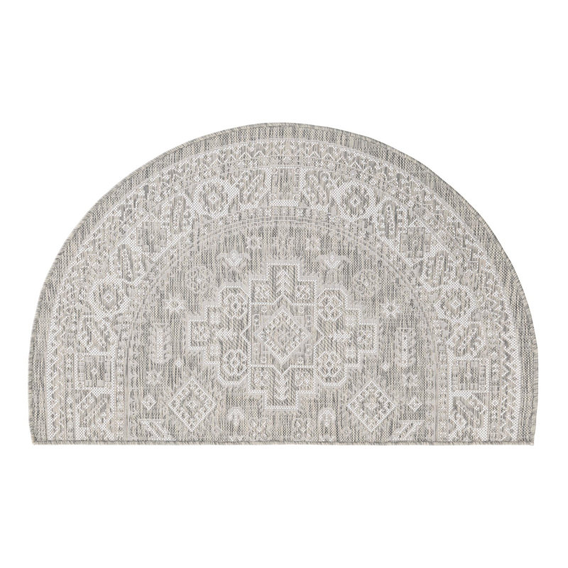 Tapis intérieur / extérieur beige Danera, Demi-cercle 2 pi 7 po x 4 pi 1 po