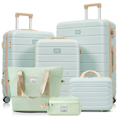 Travelpro Max 6-Piece Hardside Luggage Set with TSA Lock, 14/20/24/28 Inch Spinner Suitcase Set with Expandable Travel Duffel Bag & Waterproof Toiletry Kit, Adjustable Handle (
grey green)
