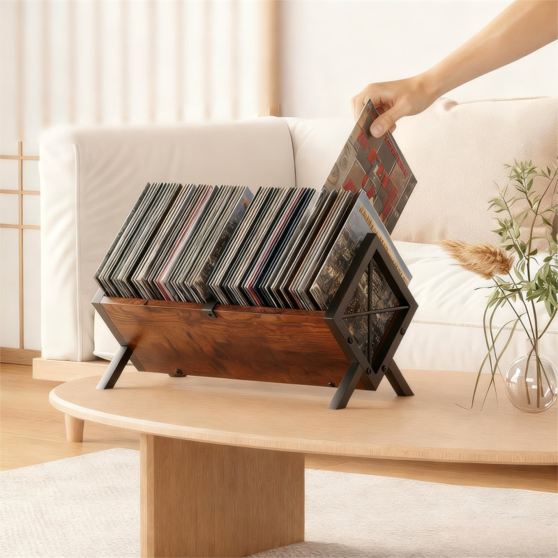 Record Storage Rack, Multi-Functional Organizer for Albums, Magazines & Books, Stylish Display Stand for Home, Brown