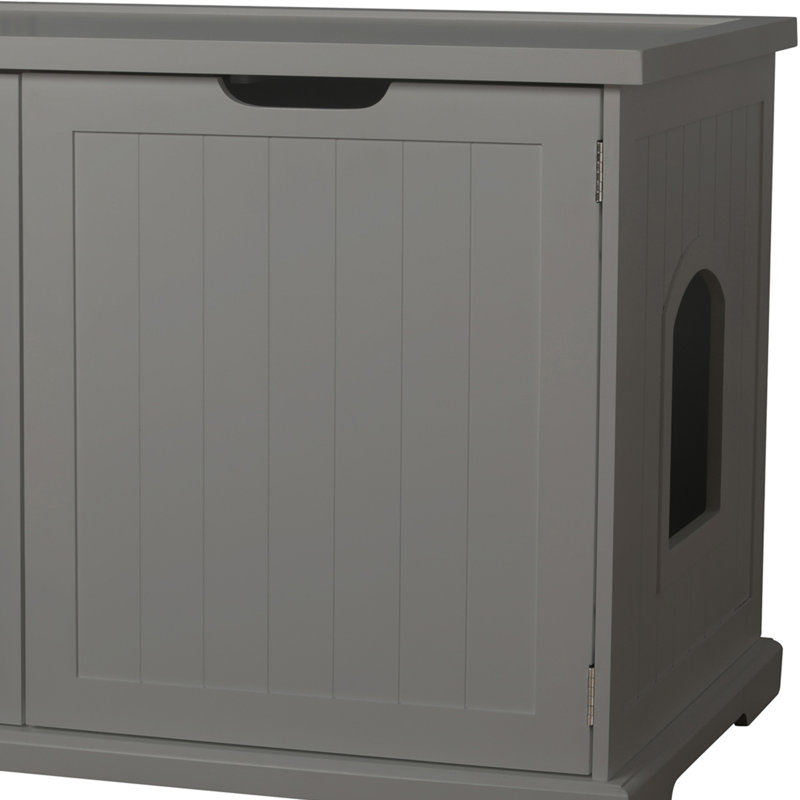 Merry Pet Cat Washroom Bench with Removable Partition Wall, Gray and Pet Cat Washroom Bench, Walnut