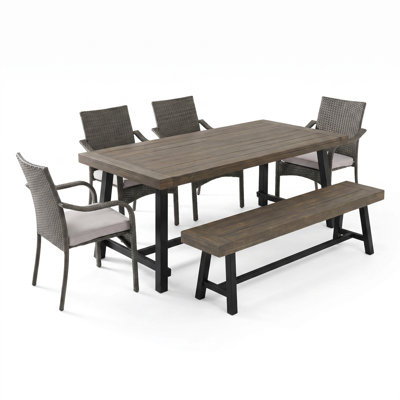 Deanna Patio 6-Person Dining Set With PE Rattan Stacking Chairs & Water-Repellent Cushions