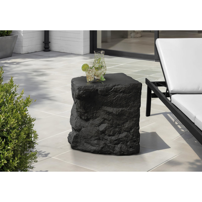 Accent Square End Table 22in Magnesium Oxide 1 Piece Indoor Outdoor Nightstand Side Table Black Finish, Black