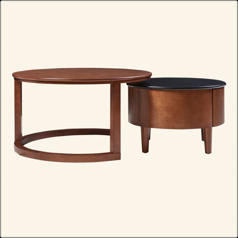 Table basse vintage emboîtable cannelée avec tiroir Vintage
