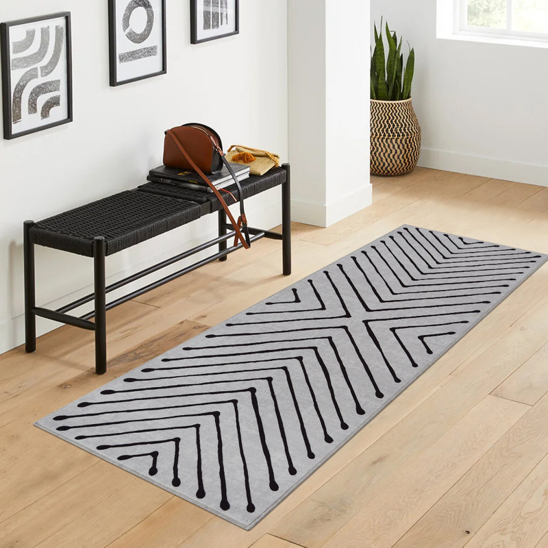 Modern Area Rug, Washable Indoor Carpet with Symmetrical Line Design, Soft Touch & Stain Resistant Floor Cover for Living Room & Bedroom