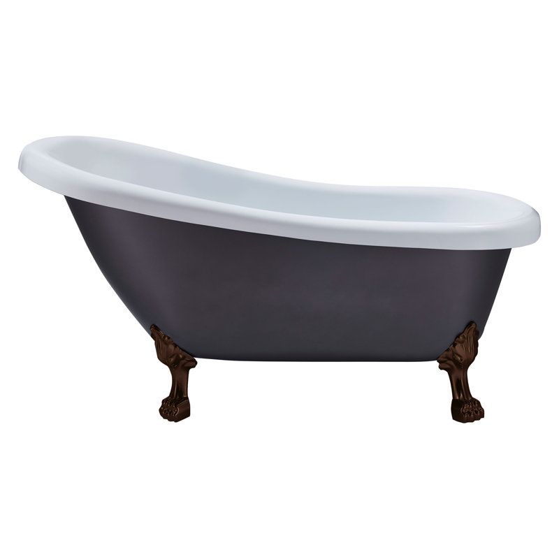 1549.4mm x 701mm Soaking Acrylic Bathtub, Brushed Nickel, Glossy White