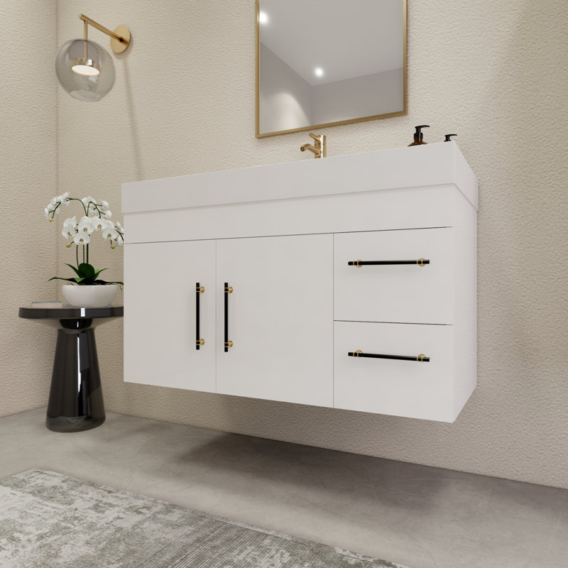 41.9" Wall-Mounted Single Bathroom Vanity Set, Glossy White