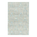 Rug & Kilim’S Block Print Rug With Beige-Gray And Steel Blue Florals