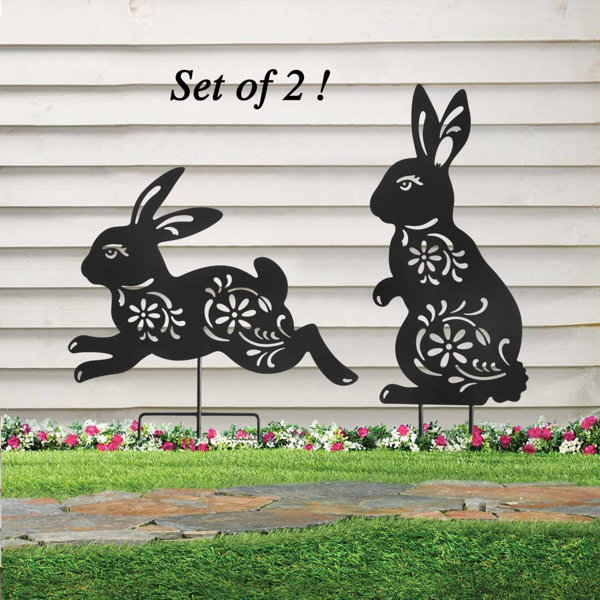 August Grove® Bunny Decorative Garden Stakes Outdoor Metal Bunny ...