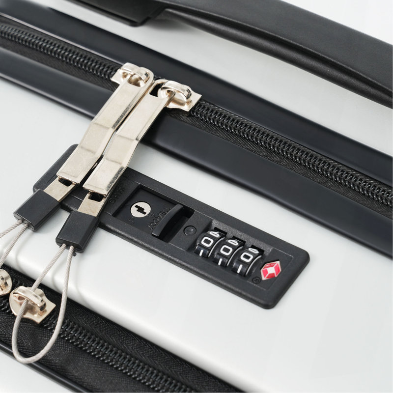 Ensemble de valises à ouverture frontale 3 pièces, valise de transport rigide avec port USB, Grey+White