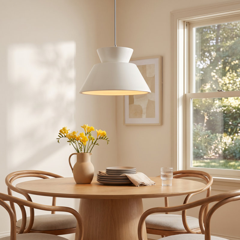 Logan 1 - Light Single Geometric Pendant, Incandescent (Not Included), Brushed Nickel/White Cord, Matte White