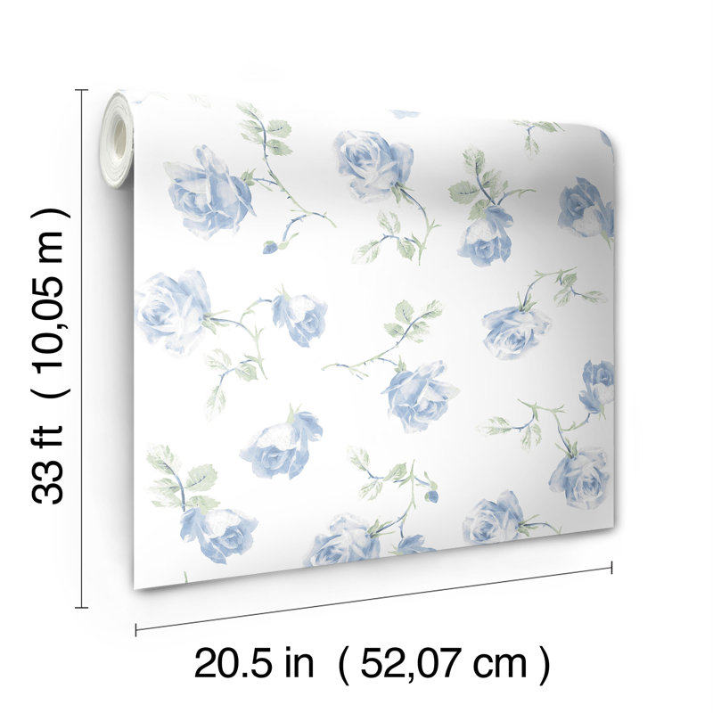 Rouleau de papier peint adhésif Ribbon Rosa, L 20,5 po x L 396 po, Bleu, Non encollé