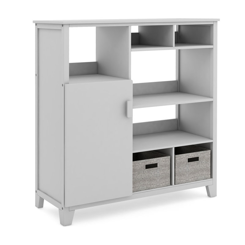 Gray Kids' Media Shelf with Fabric Bins and Cubby Cubes