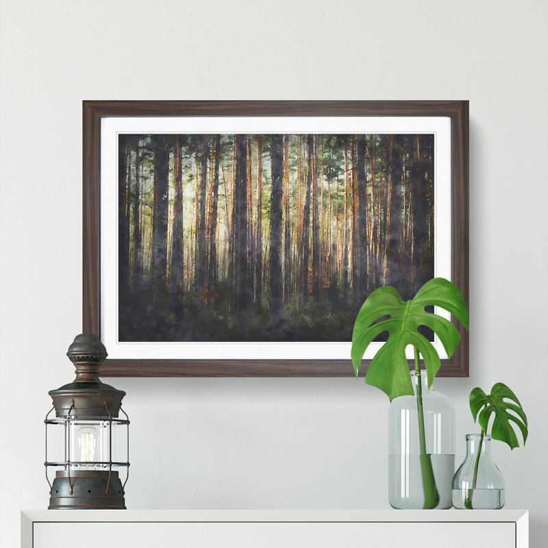 Pine Tree Forest In Spring - Single Picture Frame Print on MDF, Walnut, 45cm H x 63cm W x 2cm D