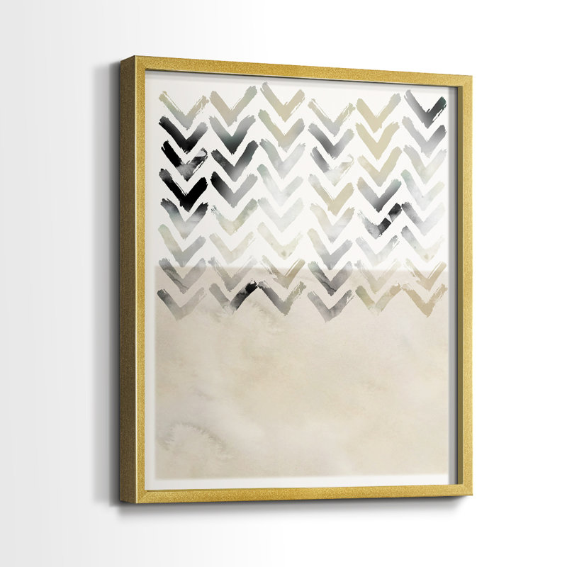 Neutral Chevron Framed Print - Solid Wood, Gold