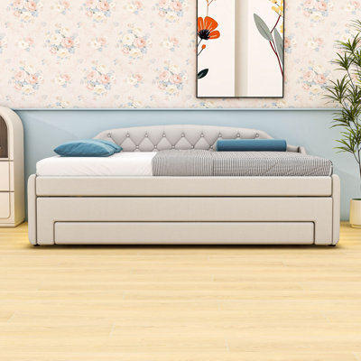 Full Upholstered Daybed with LED Belt, Trundle and 3 Drawers