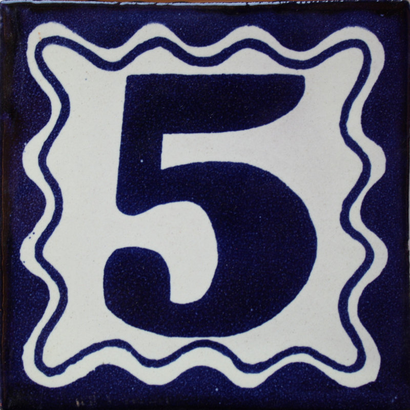 4.2" x 4.2" 3pcs TalaMex Blue Talavera Tile Number Five