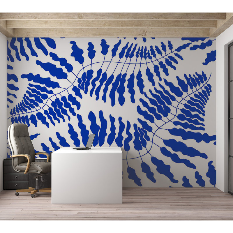 Murale botanique pelez et collez - fougère bleue, L 110 po x l 154 po