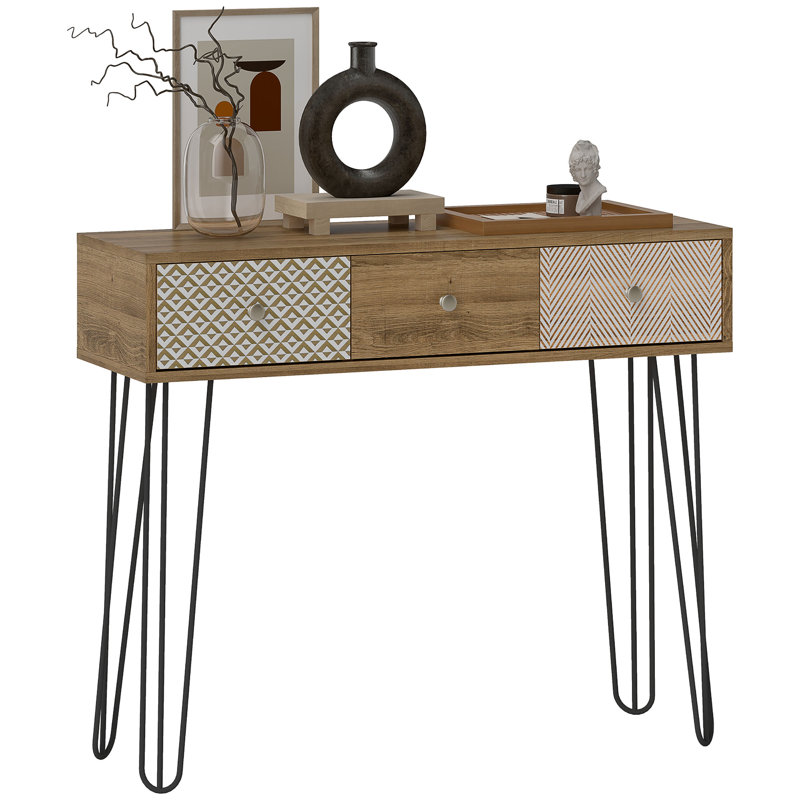 Console 35,4 po avec 3 tiroirs, table d'entrée étroite, brun