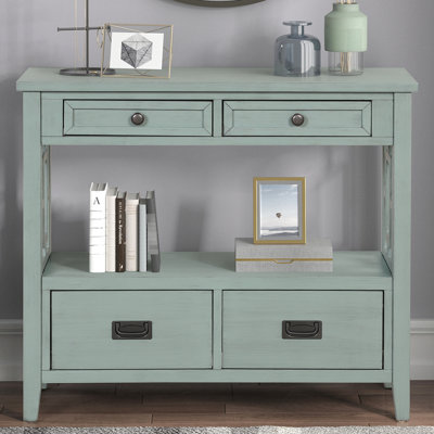 Console de style 36 po avec 4 tiroirs et tablette, bleu rétro pour la chambre à coucher et le salon