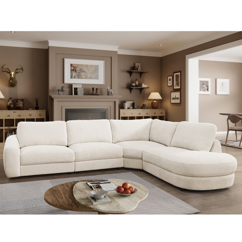 Modern Style Wedge Chaise Sectional, Alabaster